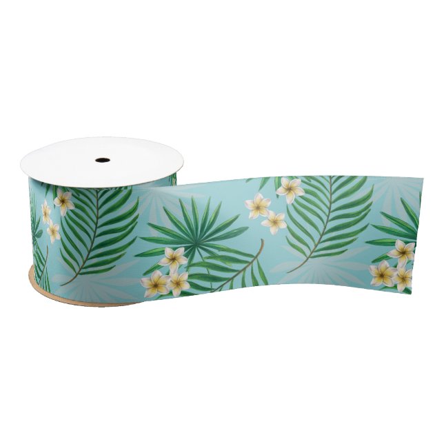 Tropical leaves and flowers satin ribbon (Spool)