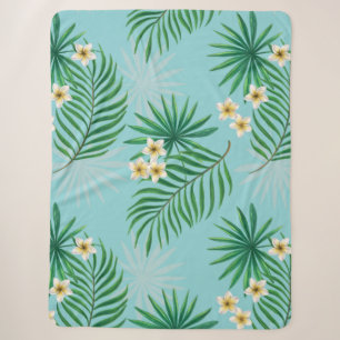 Tropical leaves and flowers sherpa blanket
