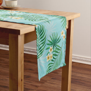 Tropical leaves and flowers short table runner