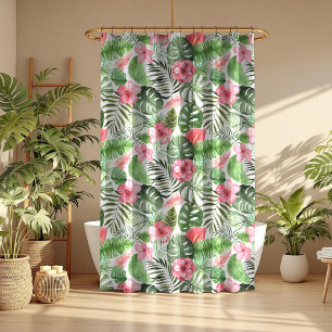 Tropical Leaves and Flowers Shower Curtain