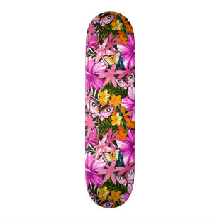 Tropical leaves and flowers skateboard