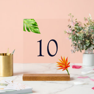 Tropical Leaves and Flowers Table Number Acrylic Sign