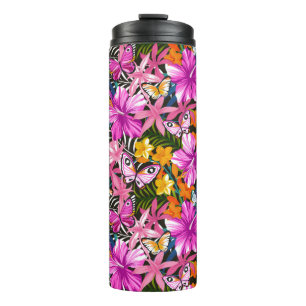 Tropical leaves and flowers thermal tumbler