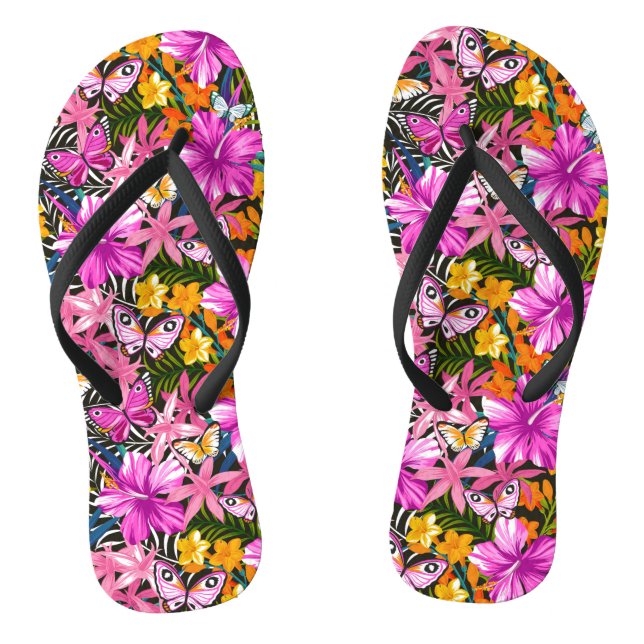 Tropical leaves and flowers thongs (Footbed)