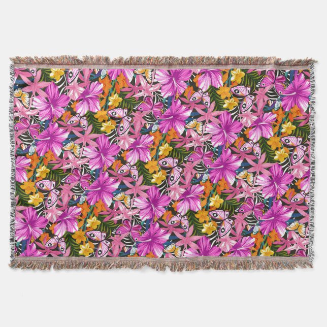 Tropical leaves and flowers throw blanket (Front)