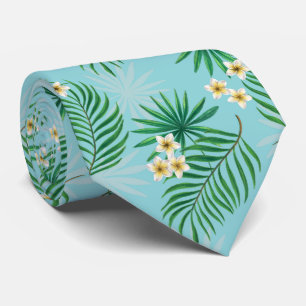 Tropical leaves and flowers tie