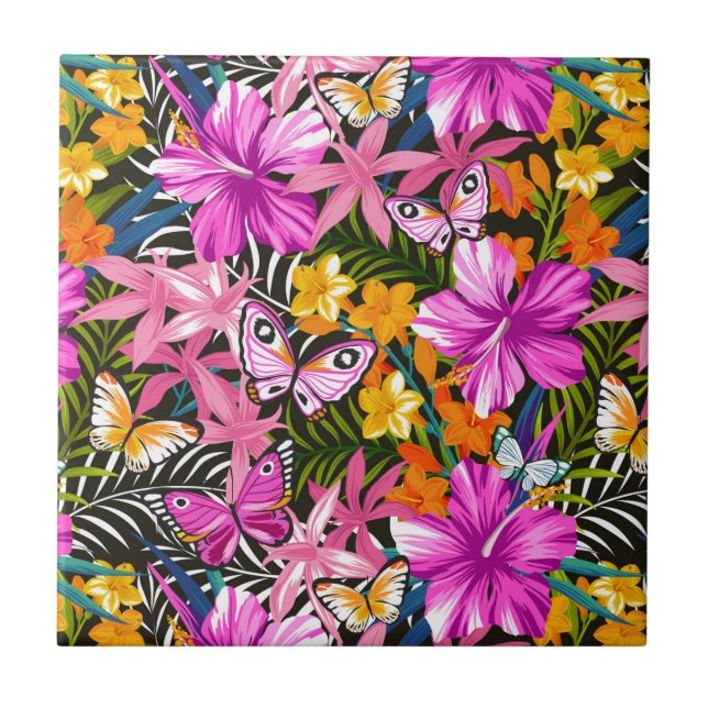 Tropical leaves and flowers tile (Front)