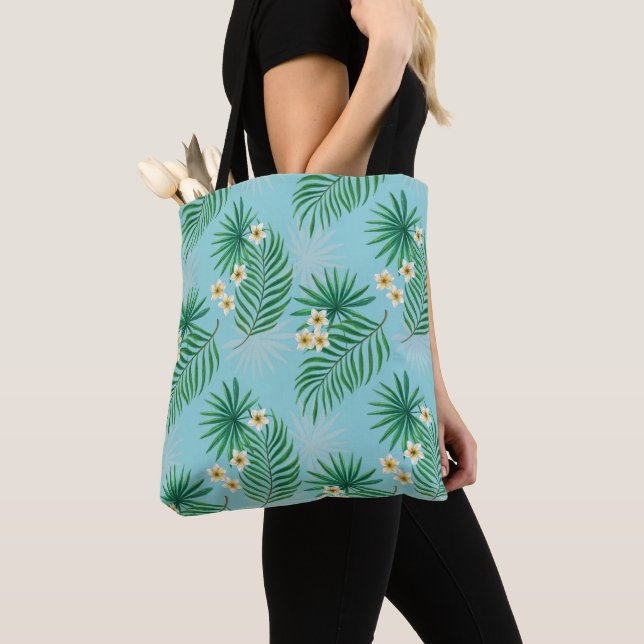 Tropical leaves and flowers tote bag (Close Up)