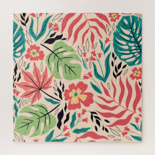 Tropical Leaves and Flowers: Vintage Fusion Jigsaw Puzzle