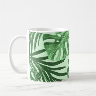 Tropical leaves and flowers, watercolor pattern. coffee mug