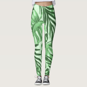 Tropical leaves and flowers, watercolor pattern. leggings