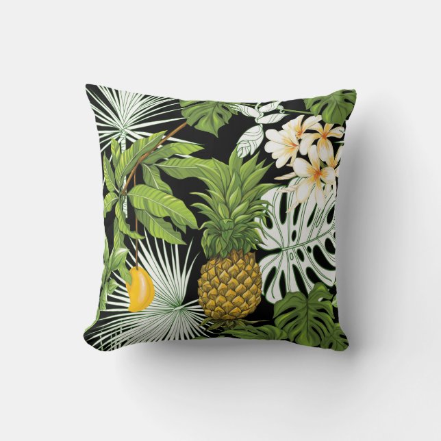 Tropical leaves and fruits seamless pattern cushion (Front)