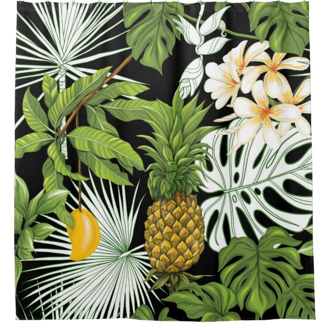 Tropical leaves and fruits seamless pattern shower curtain (Front)
