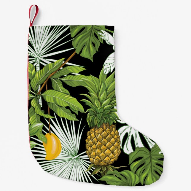 Tropical leaves and fruits seamless pattern small christmas stocking (Front)
