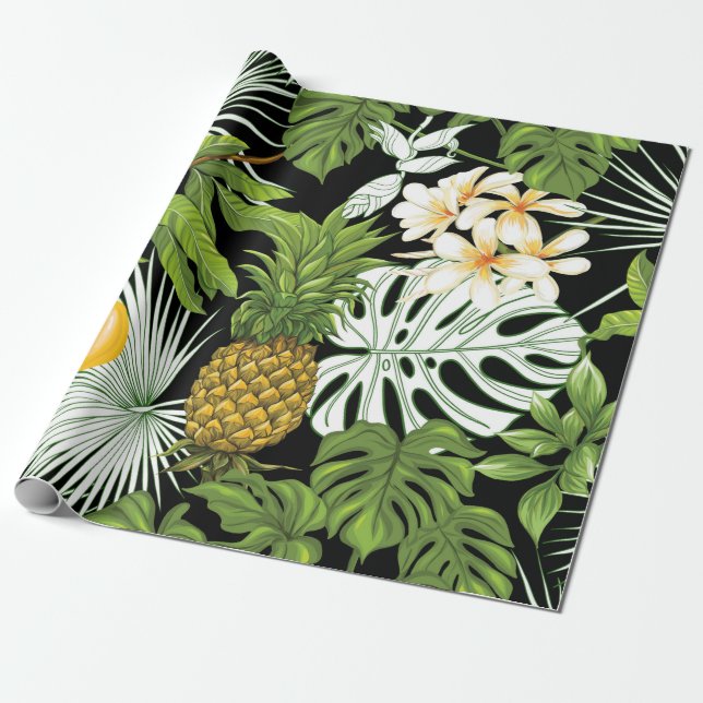 Tropical leaves and fruits seamless pattern wrapping paper (Unrolled)