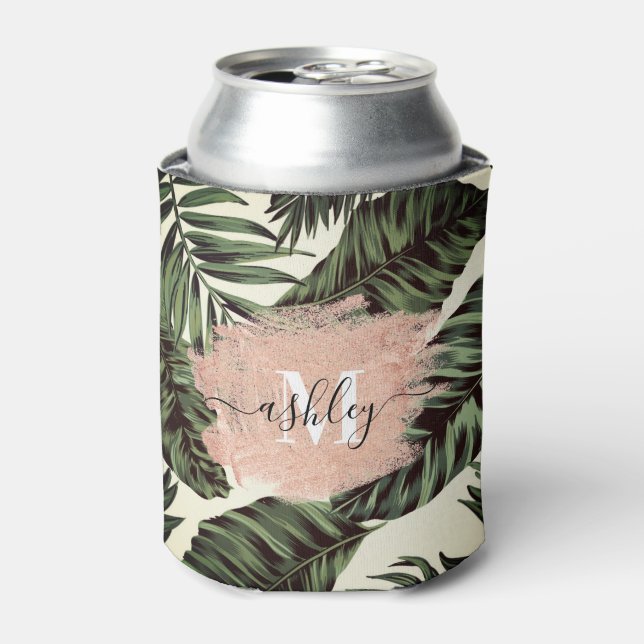 Tropical Leaves and Glitter Can Cooler (Can Front)