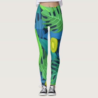 Tropical Leaves and Kiwi Pattern Leggings