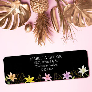 Tropical Leaves and Lily Floral Wedding Address Return Address Label