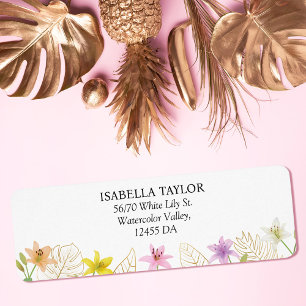 Tropical Leaves and Lily Floral Wedding Address Return Address Label