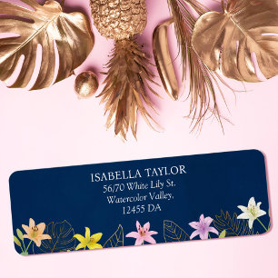Tropical Leaves and Lily Floral Wedding Address Return Address Label