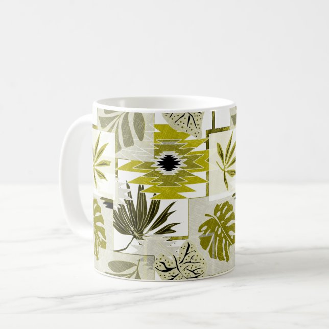 Tropical leaves and ornament elements. coffee mug (Front Left)