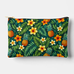 Tropical leaves and pineapple pattern accessory pouch