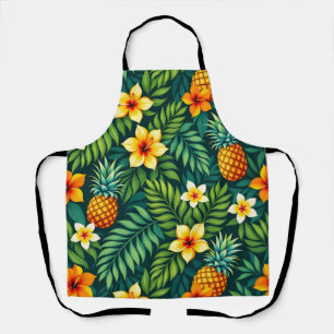 Tropical leaves and pineapple pattern apron