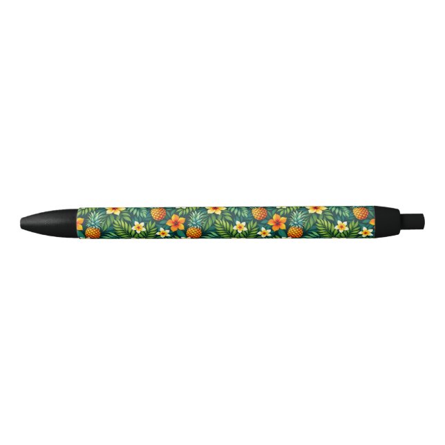 Tropical leaves and pineapple pattern black ink pen (Front)