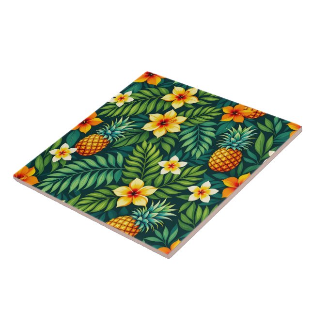 Tropical leaves and pineapple pattern ceramic tile (Side)
