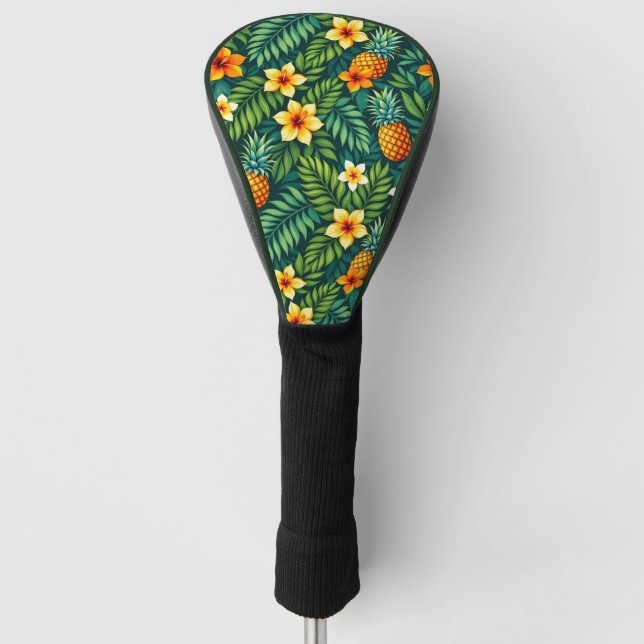 Tropical leaves and pineapple pattern golf head cover (Front)