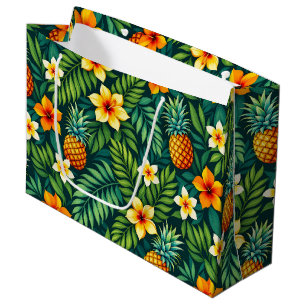 Tropical leaves and pineapple pattern large gift bag