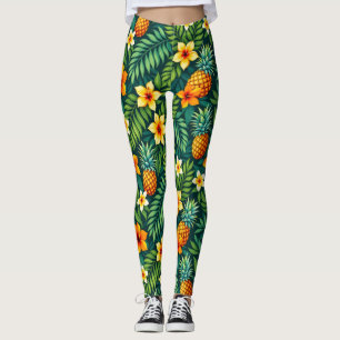Tropical leaves and pineapple pattern leggings