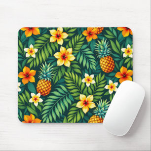 Tropical leaves and pineapple pattern mouse pad