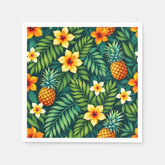 Tropical leaves and pineapple pattern napkin (Front)