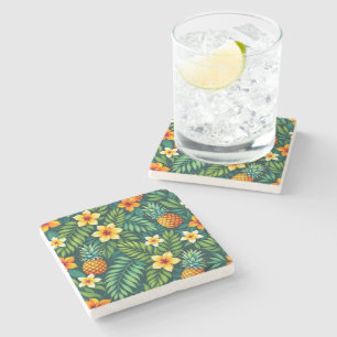 Tropical leaves and pineapple pattern stone coaster