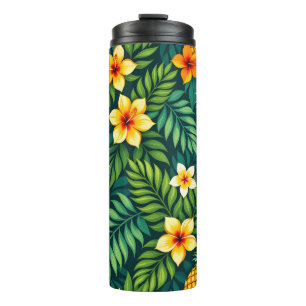 Tropical leaves and pineapple pattern thermal tumbler