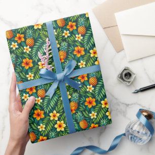 Tropical leaves and pineapple pattern wrapping paper