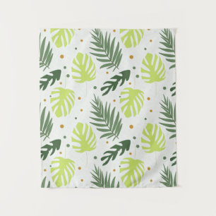 Tropical leaves and polka dots on the texture. tapestry