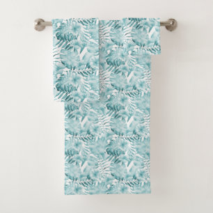 Tropical Leaves Aqua    Bath Towel Set