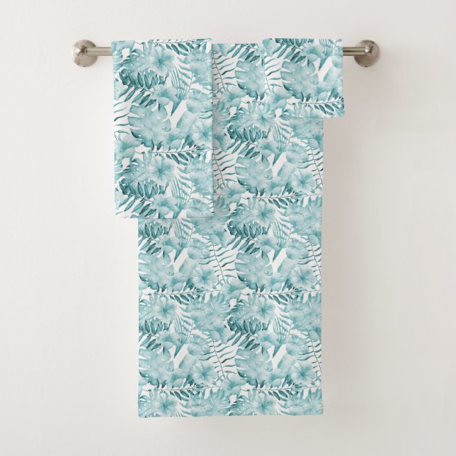 Tropical Leaves Aqua    Bath Towel Set (Insitu)