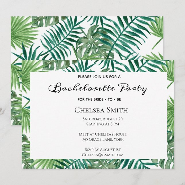 Tropical Leaves Bachelorette Party Invitation (Front/Back)