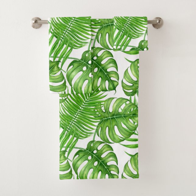 Tropical leaves bath towel set (Insitu)