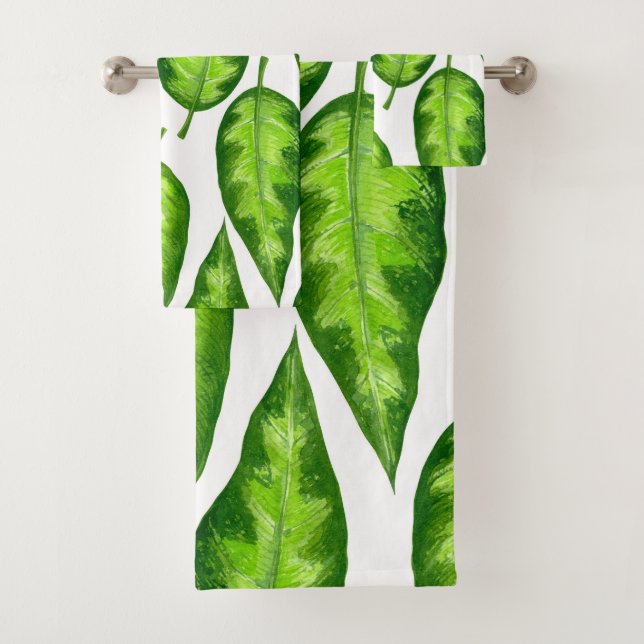 Tropical leaves bath towel set (Insitu)