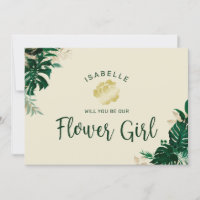 Tropical Leaves Be Our Flower Girl Proposal Card