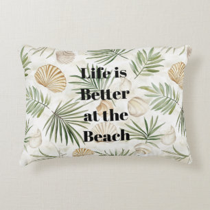 Tropical Leaves Beach Shells Decorative Cushion