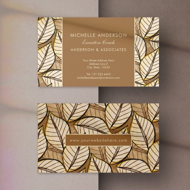 Tropical Leaves Beige Elegant Business Card (Creator Uploaded)