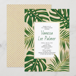 Tropical leaves beige wedding bridal shower invitation
