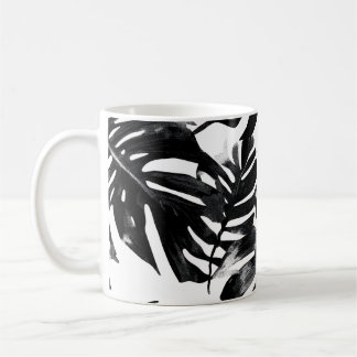 🖤 Tropical Leaves Black and White 🌿 Coffee Mug