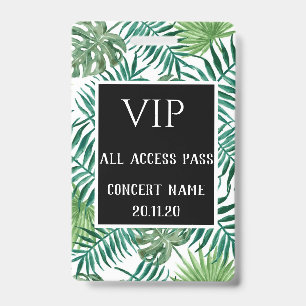 Tropical Leaves Black VIP All Access Pass Concert ID Badge