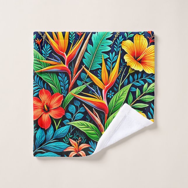Tropical Leaves Bloom Art Bath Towel Set (Wash Cloth)